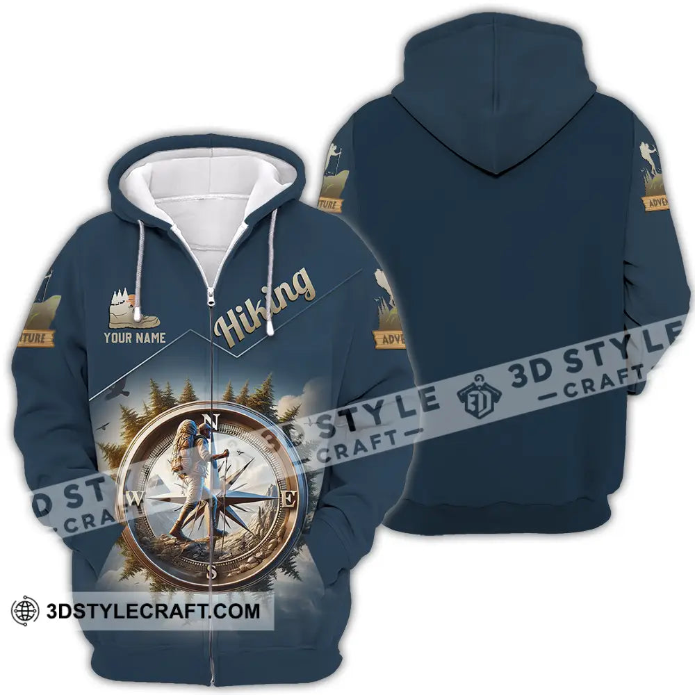 Unisex Shirt - Custom Text Hiking Compass Zipper Hoodie / S T-Shirt