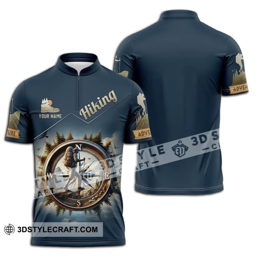 Unisex Shirt - Custom Text Hiking Compass Zipper Polo / S T-Shirt