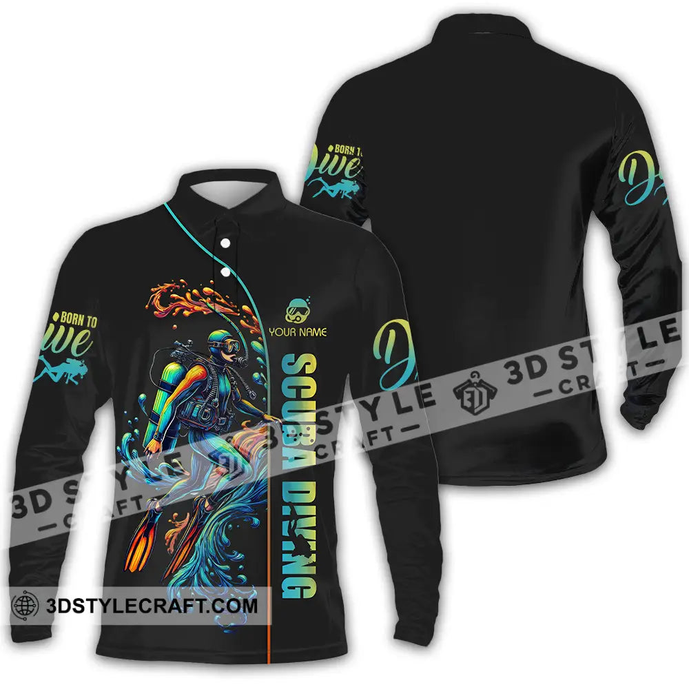 Unisex Shirt - Custom Text Scuba Diving Long Sleeve Polo / S T-Shirt