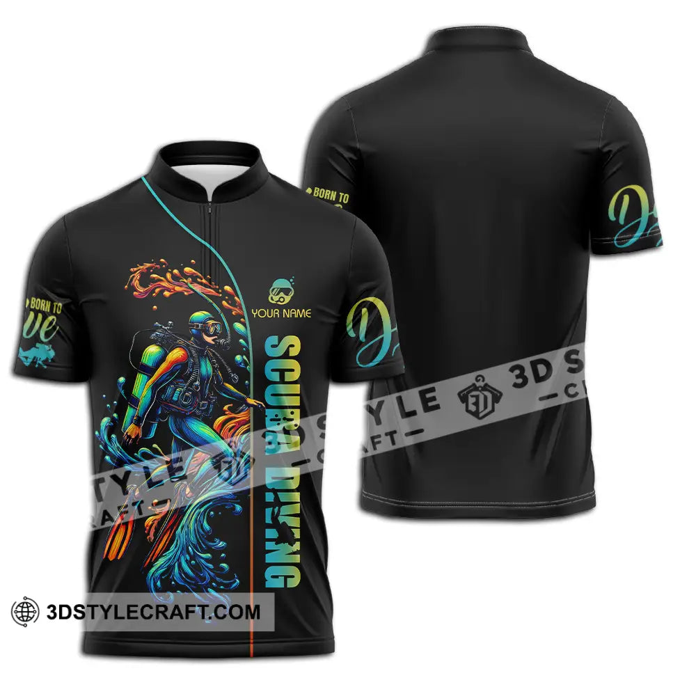 Unisex Shirt - Custom Text Scuba Diving Zipper Polo / S T-Shirt